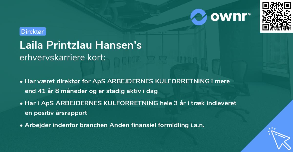Laila Printzlau Hansen's erhvervskarriere kort
