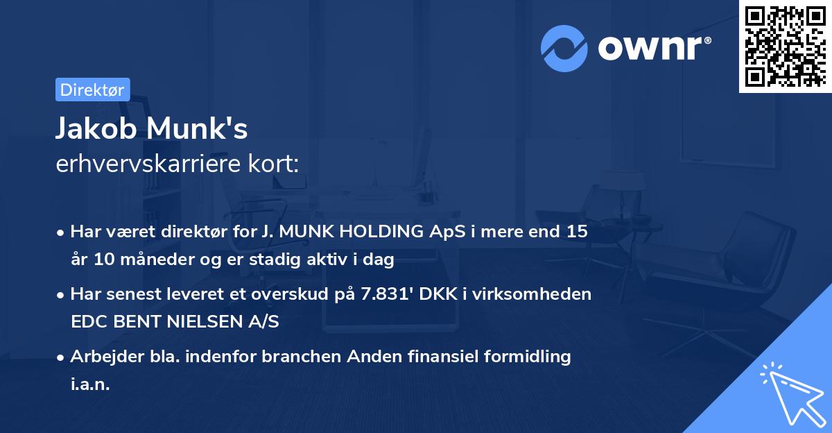 Jakob Munk's erhvervskarriere kort