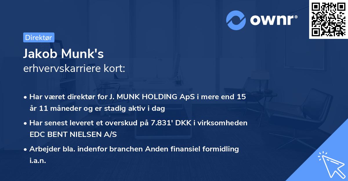 Jakob Munk's erhvervskarriere kort