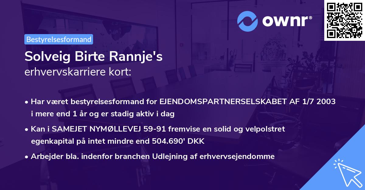 Solveig Birte Rannje's erhvervskarriere kort