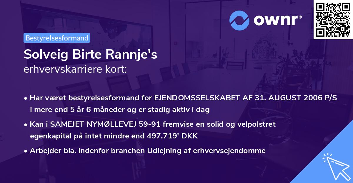 Solveig Birte Rannje's erhvervskarriere kort