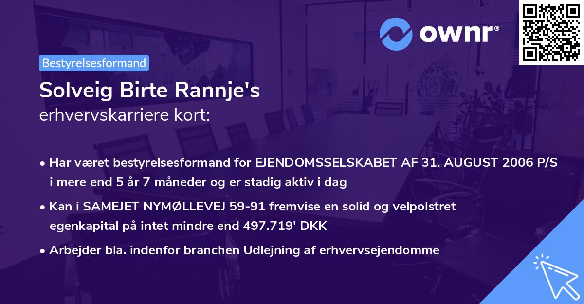 Solveig Birte Rannje's erhvervskarriere kort