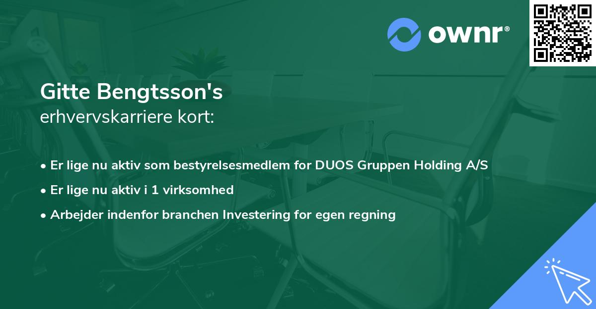 Gitte Bengtsson's erhvervskarriere kort