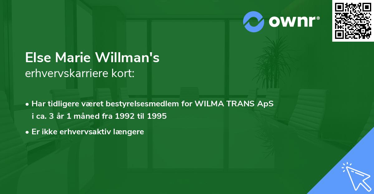 Else Marie Willman's erhvervskarriere kort