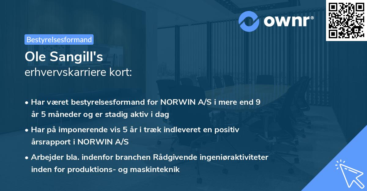 Ole Sangill's erhvervskarriere kort