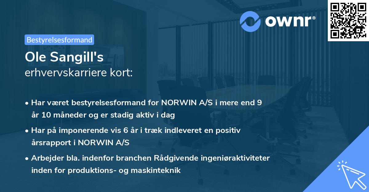 Ole Sangill's erhvervskarriere kort