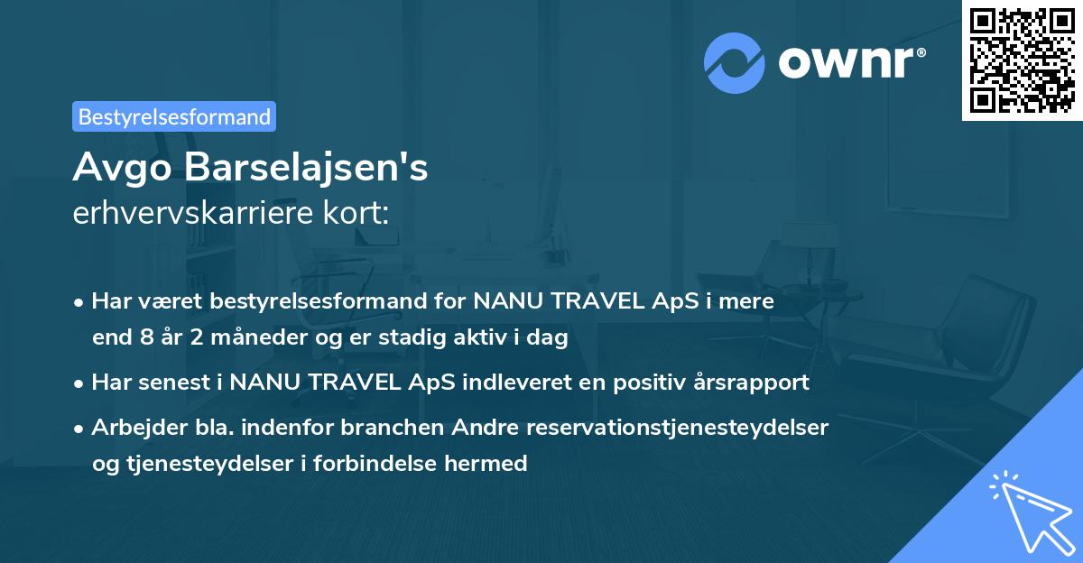 Avgo Barselajsen's erhvervskarriere kort