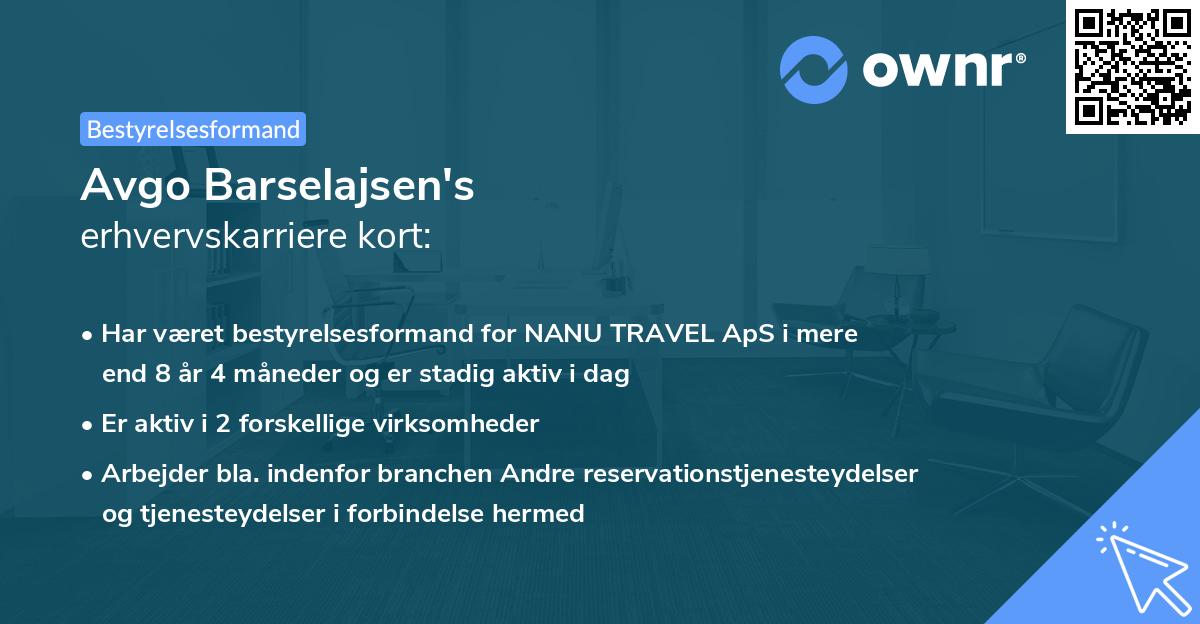 Avgo Barselajsen's erhvervskarriere kort