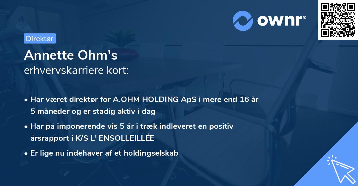 Annette Ohm's erhvervskarriere kort