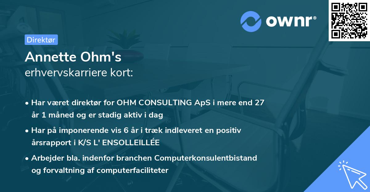Annette Ohm's erhvervskarriere kort