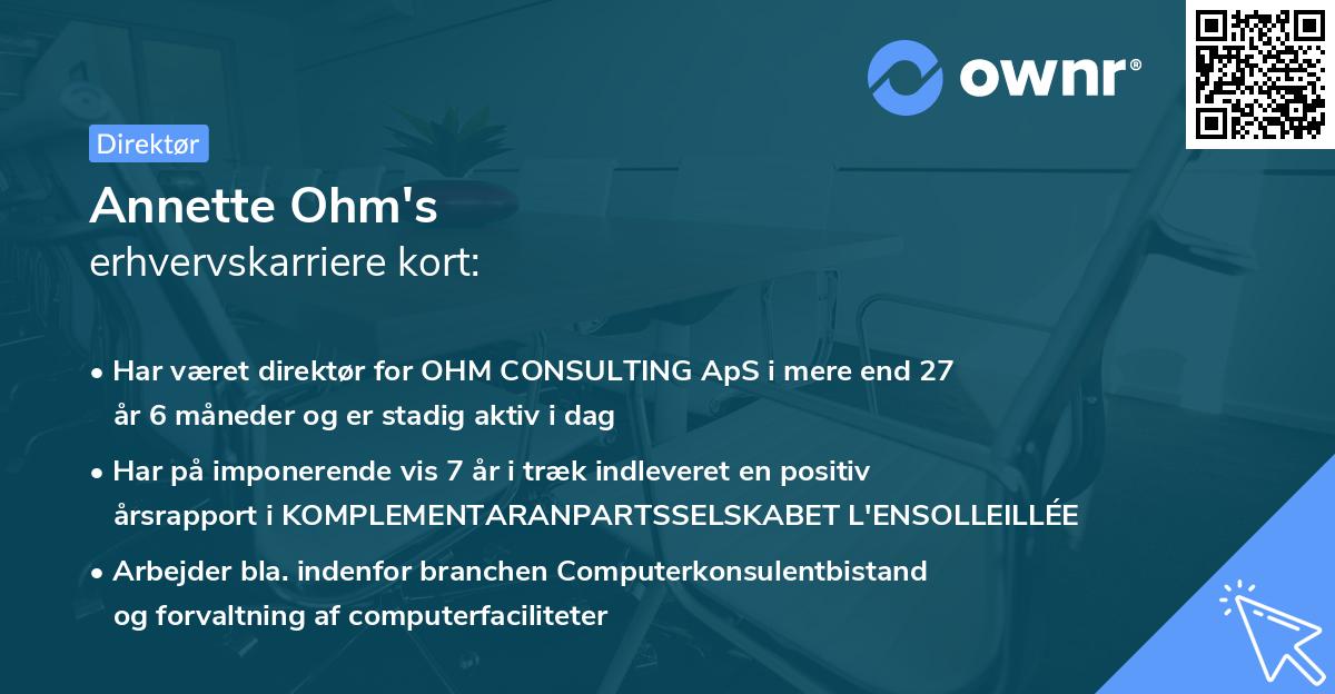Annette Ohm's erhvervskarriere kort