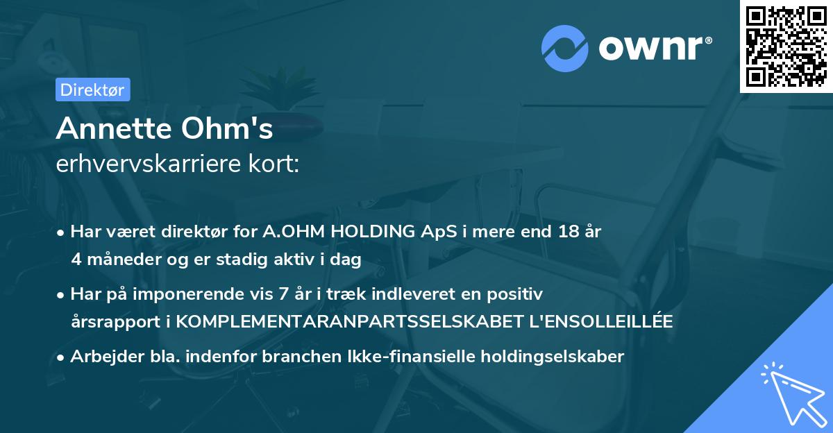 Annette Ohm's erhvervskarriere kort