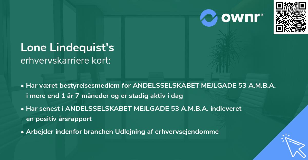 Lone Lindequist's erhvervskarriere kort