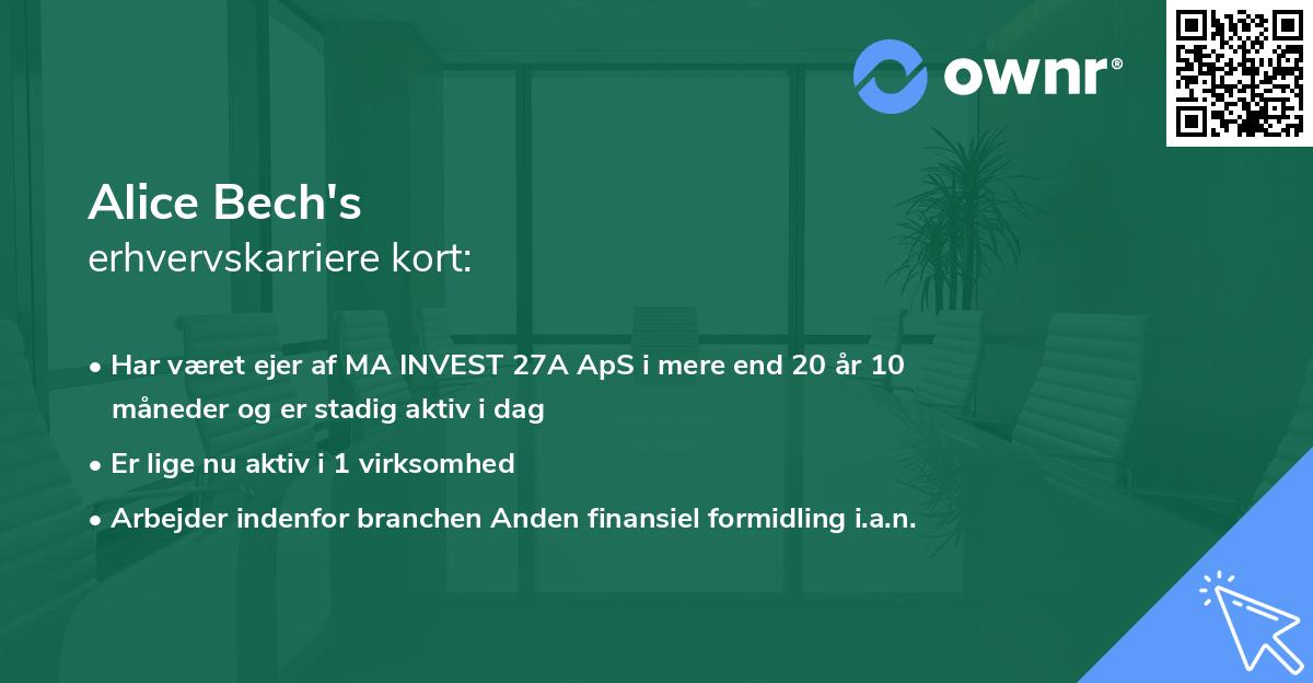 Alice Bech's erhvervskarriere kort