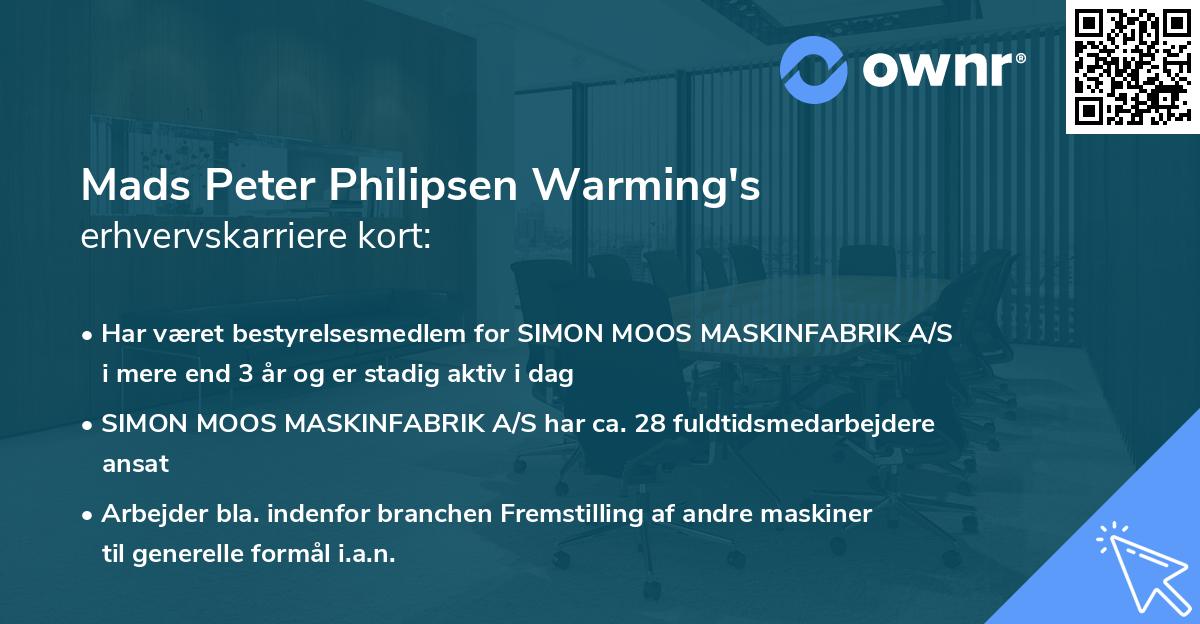 Mads Peter Philipsen Warming's erhvervskarriere kort