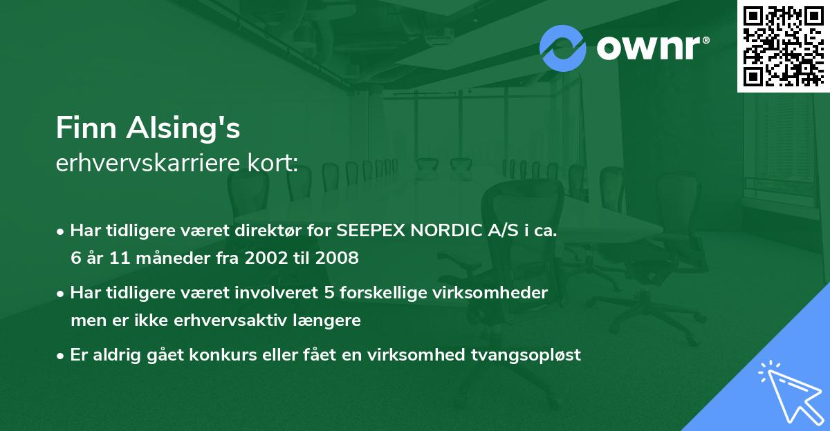 Finn Alsing's erhvervskarriere kort