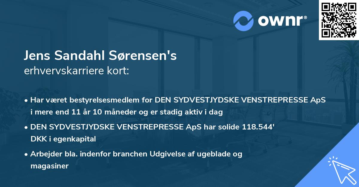 Jens Sandahl Sørensen's erhvervskarriere kort