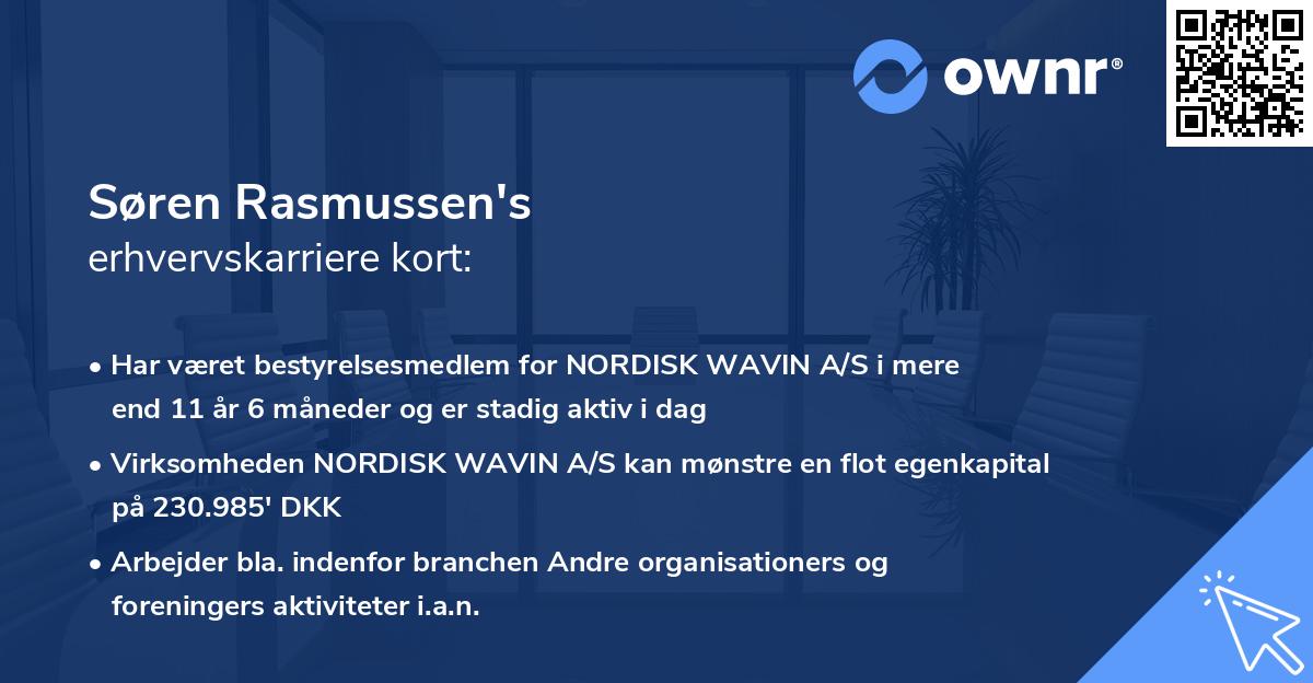 Søren Rasmussen's erhvervskarriere kort
