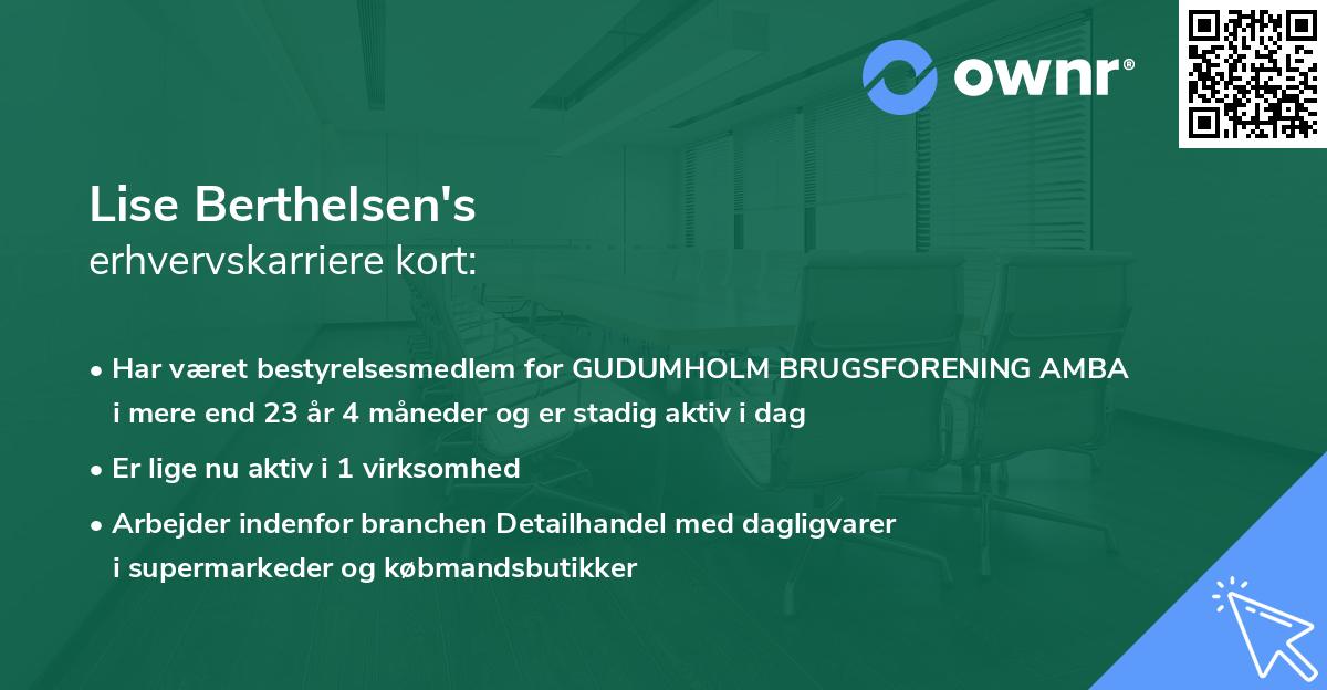 Lise Berthelsen's erhvervskarriere kort