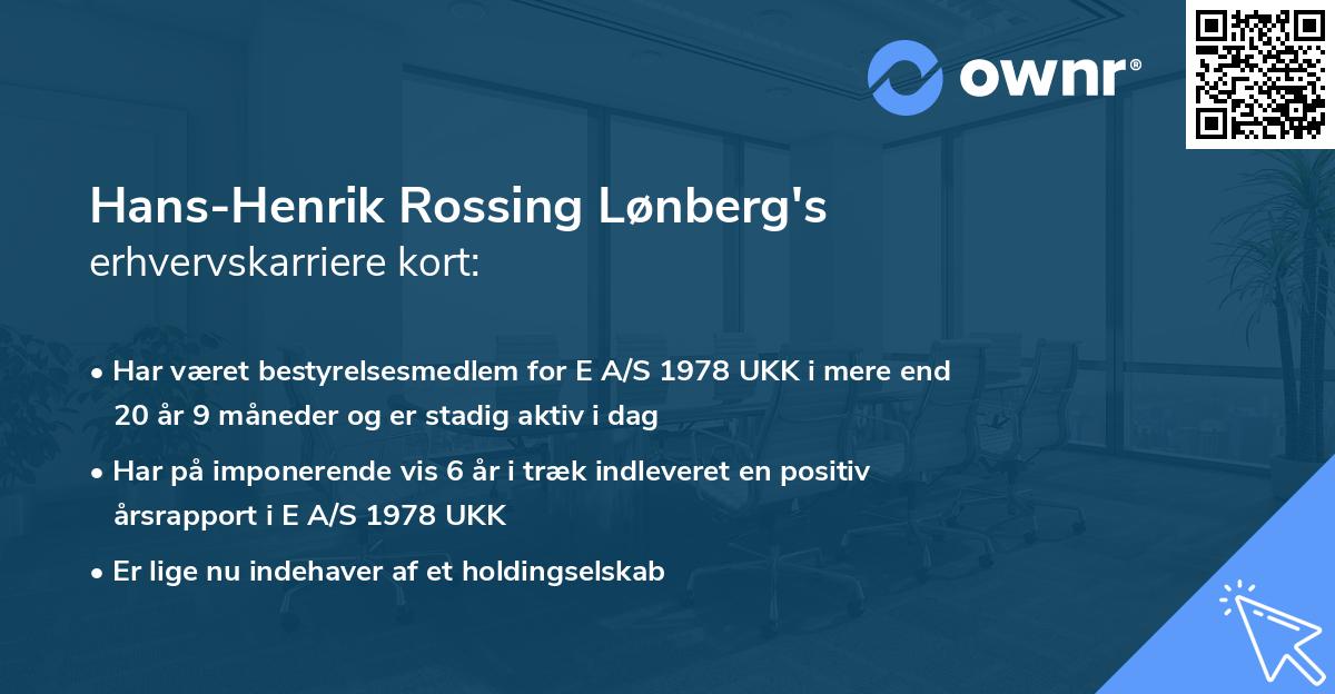 Hans-Henrik Rossing Lønberg's erhvervskarriere kort