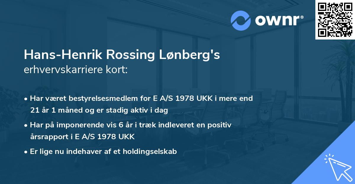 Hans-Henrik Rossing Lønberg's erhvervskarriere kort