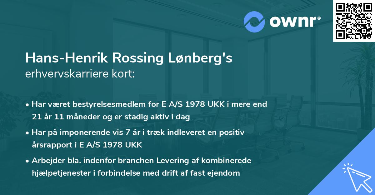Hans-Henrik Rossing Lønberg's erhvervskarriere kort