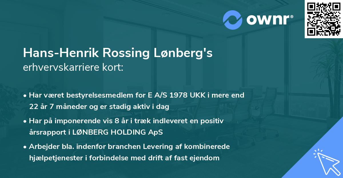 Hans-Henrik Rossing Lønberg's erhvervskarriere kort