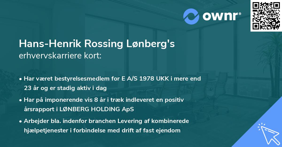 Hans-Henrik Rossing Lønberg's erhvervskarriere kort