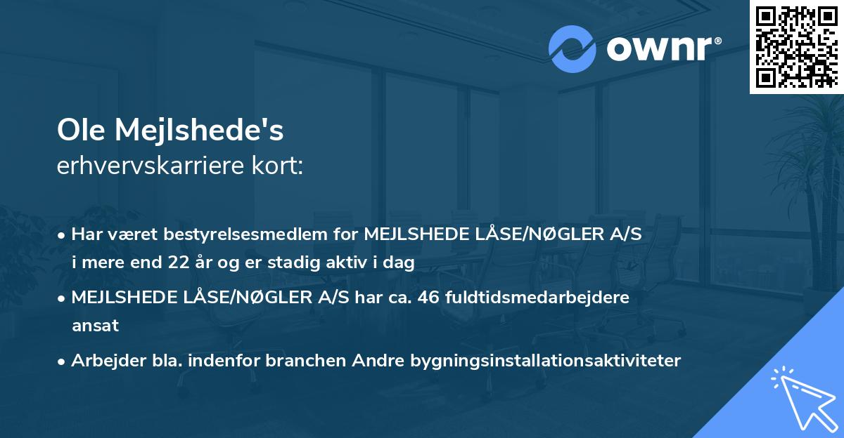 Ole Mejlshede's erhvervskarriere kort