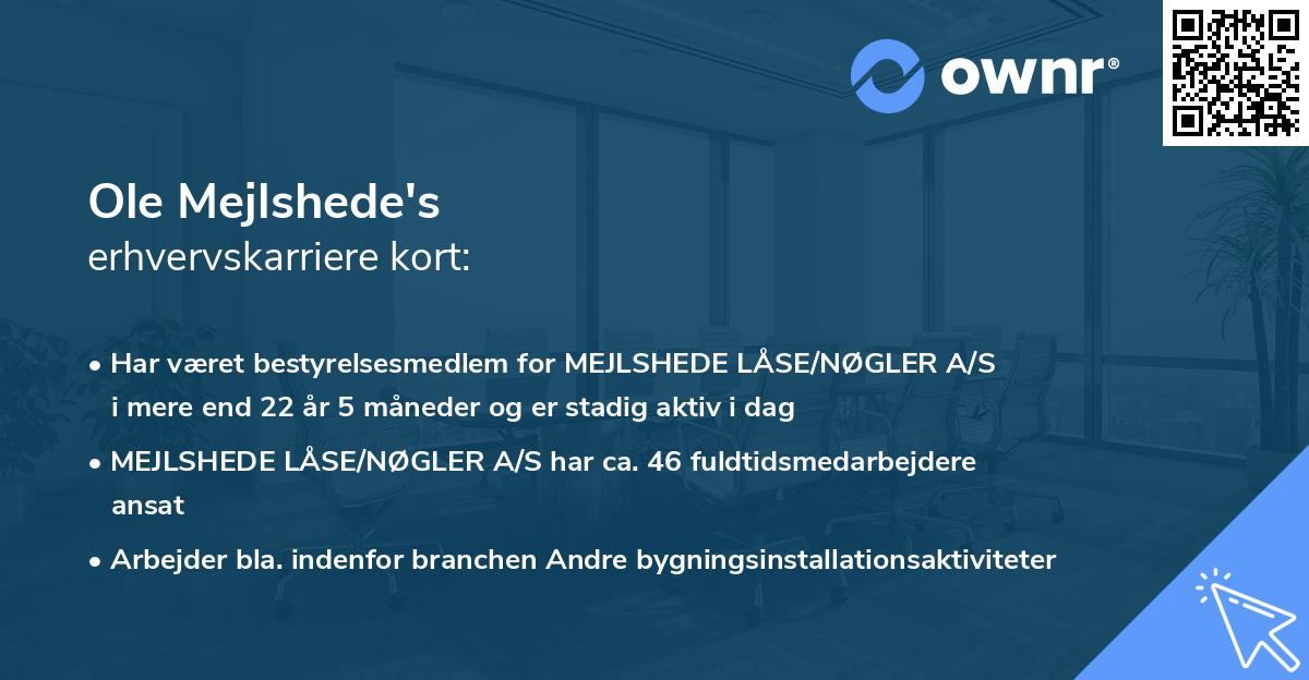 Ole Mejlshede's erhvervskarriere kort