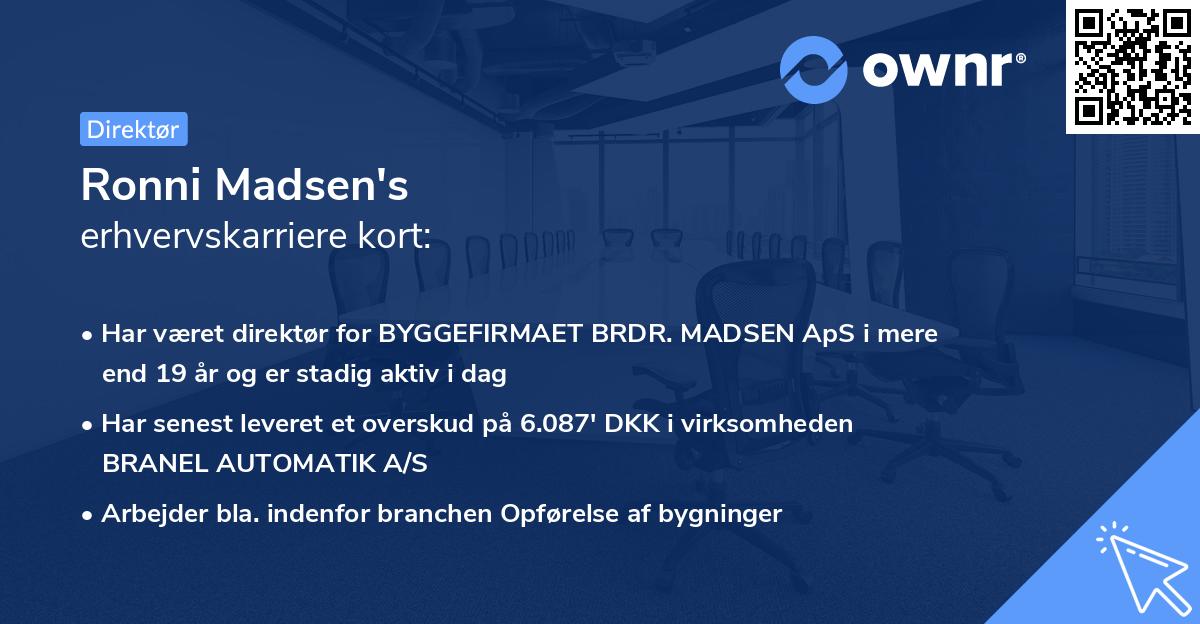 Ronni Madsen's erhvervskarriere kort