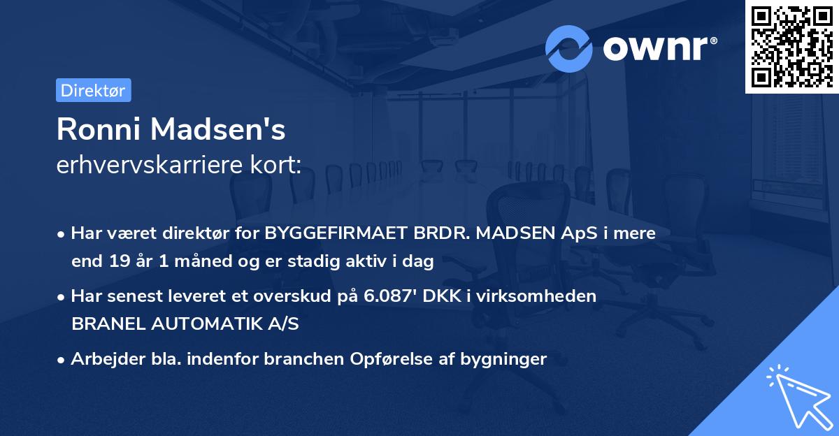 Ronni Madsen's erhvervskarriere kort
