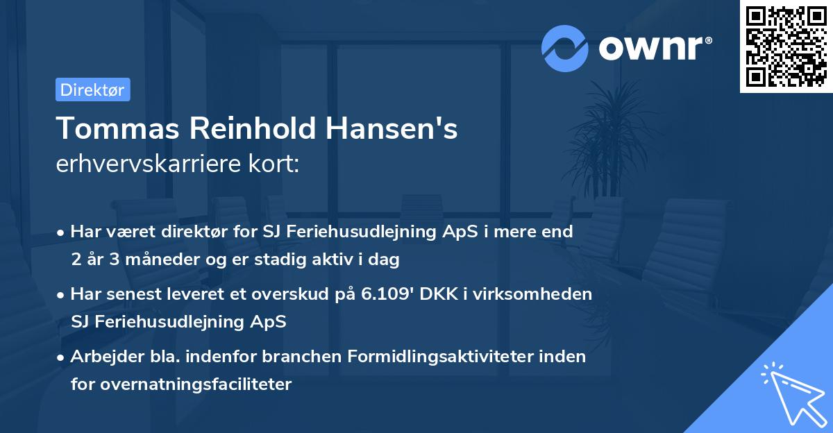 Tommas Reinhold Hansen's erhvervskarriere kort
