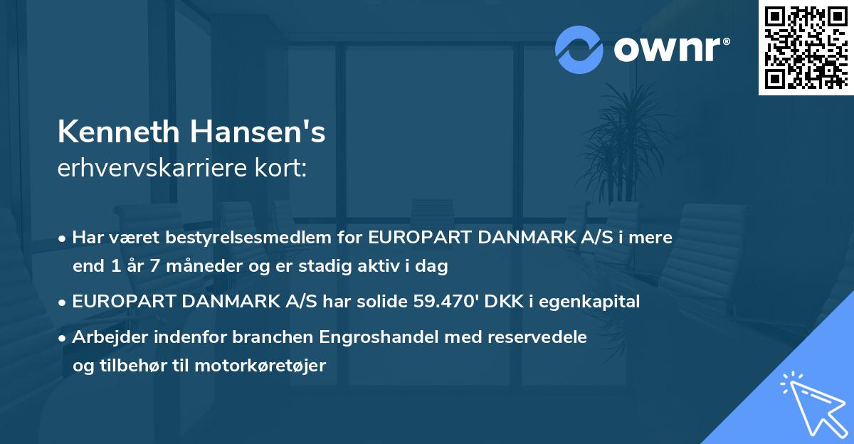 Kenneth Hansen's erhvervskarriere kort