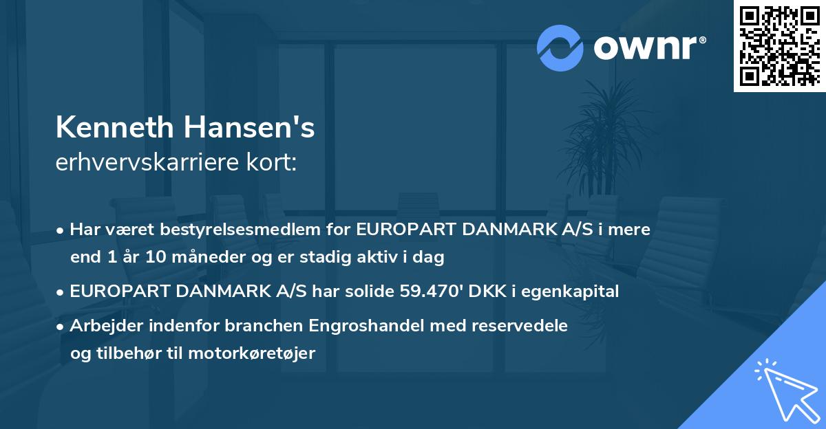 Kenneth Hansen's erhvervskarriere kort