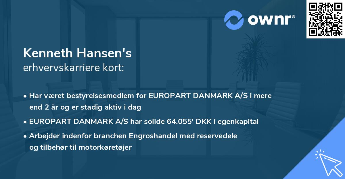 Kenneth Hansen's erhvervskarriere kort