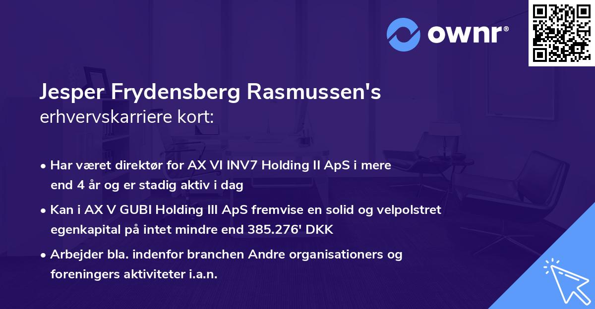 Jesper Frydensberg Rasmussen's erhvervskarriere kort