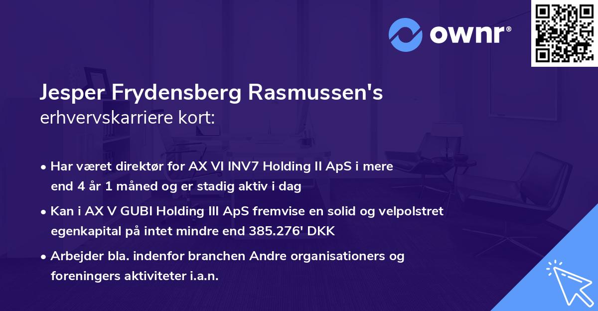 Jesper Frydensberg Rasmussen's erhvervskarriere kort