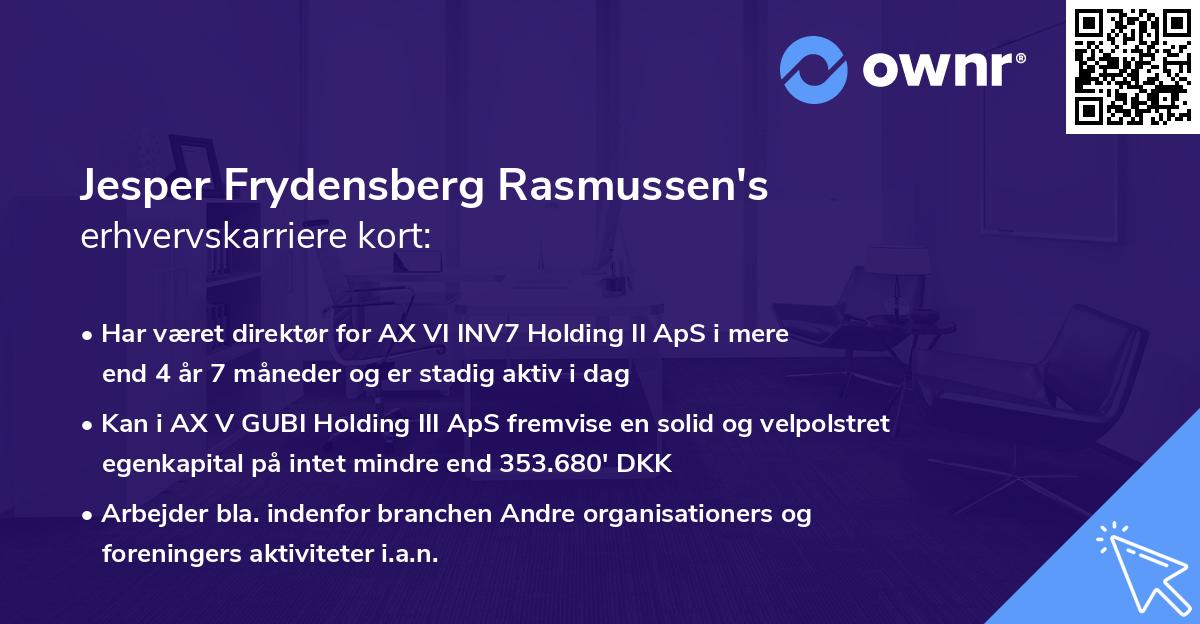 Jesper Frydensberg Rasmussen's erhvervskarriere kort