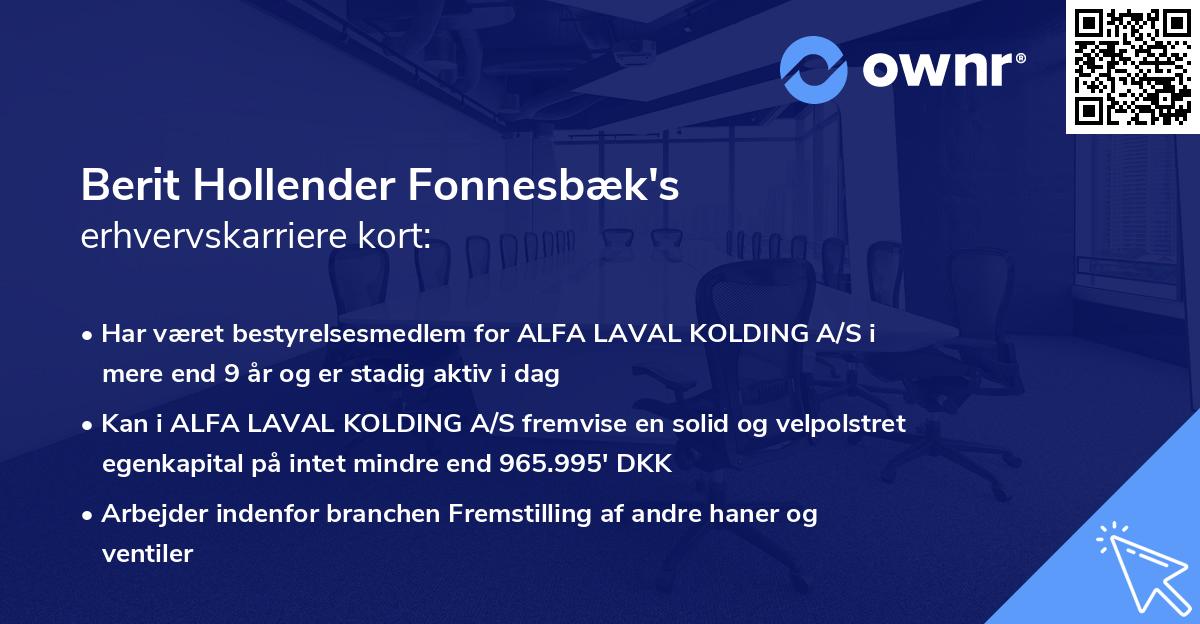 Berit Hollender Fonnesbæk's erhvervskarriere kort