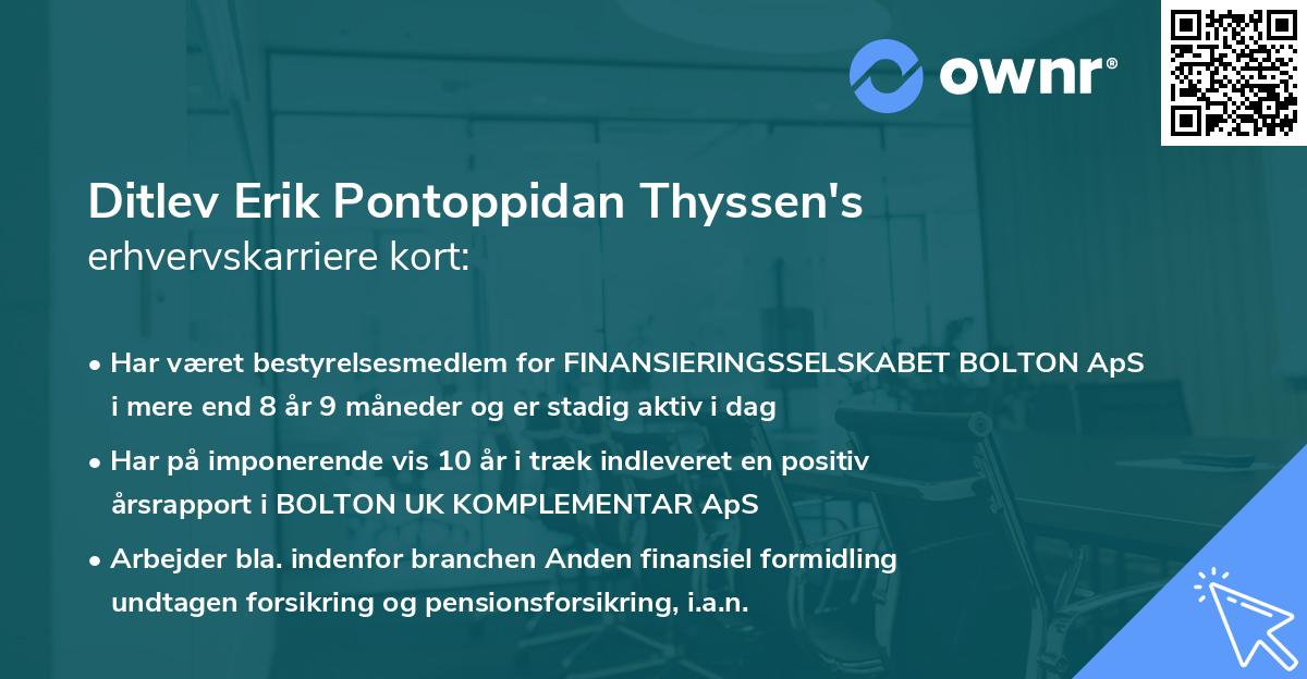 Ditlev Erik Pontoppidan Thyssen's erhvervskarriere kort