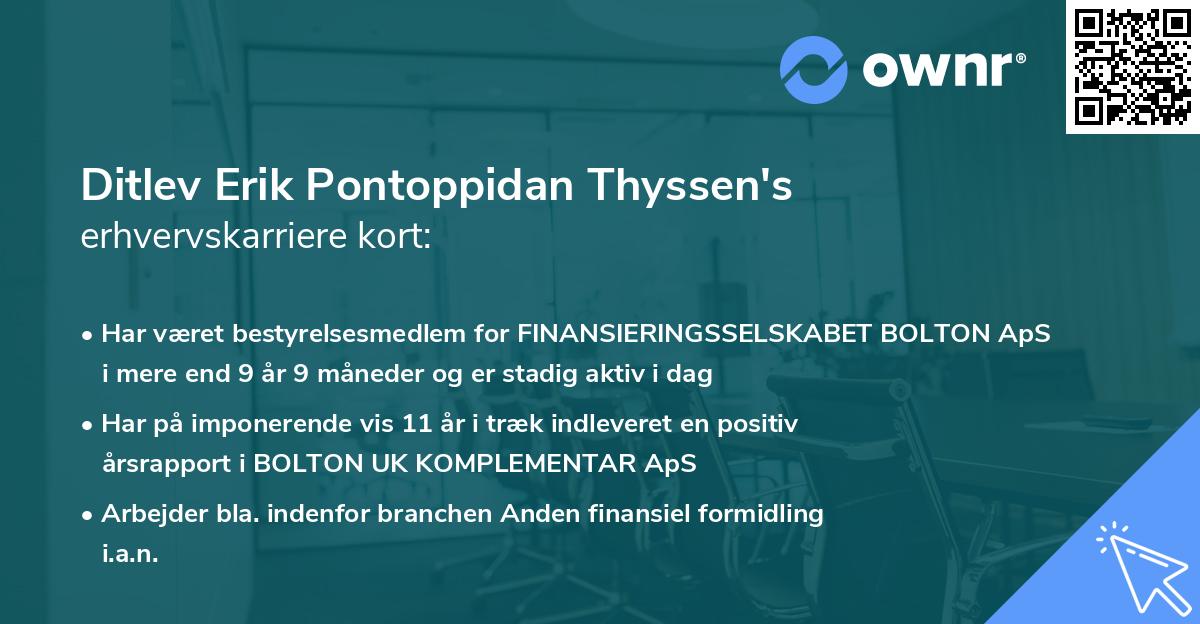 Ditlev Erik Pontoppidan Thyssen's erhvervskarriere kort
