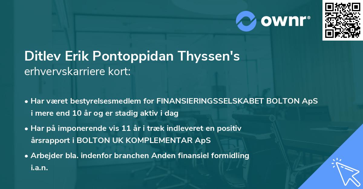 Ditlev Erik Pontoppidan Thyssen's erhvervskarriere kort