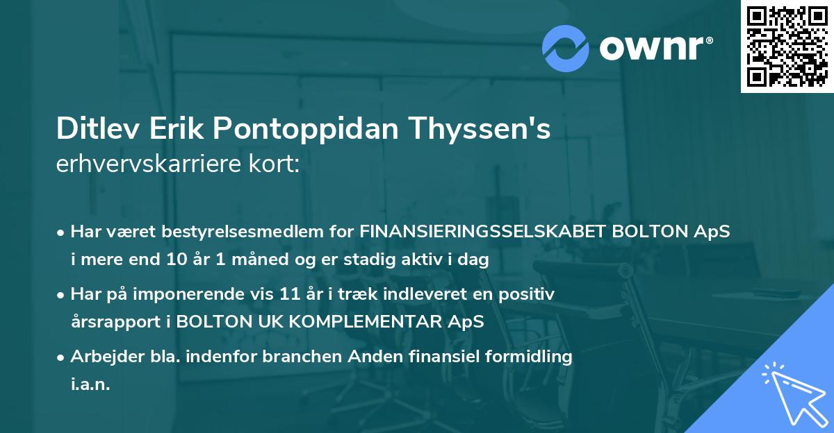 Ditlev Erik Pontoppidan Thyssen's erhvervskarriere kort