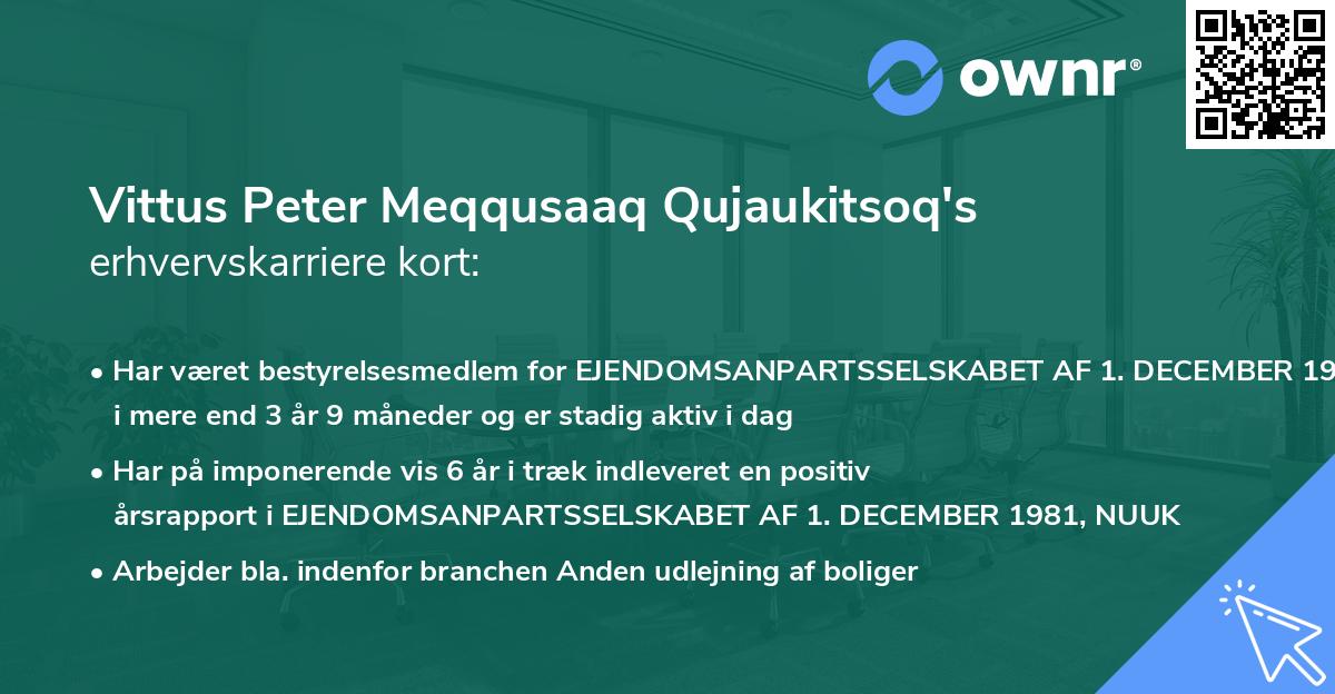 Vittus Peter Meqqusaaq Qujaukitsoq's erhvervskarriere kort