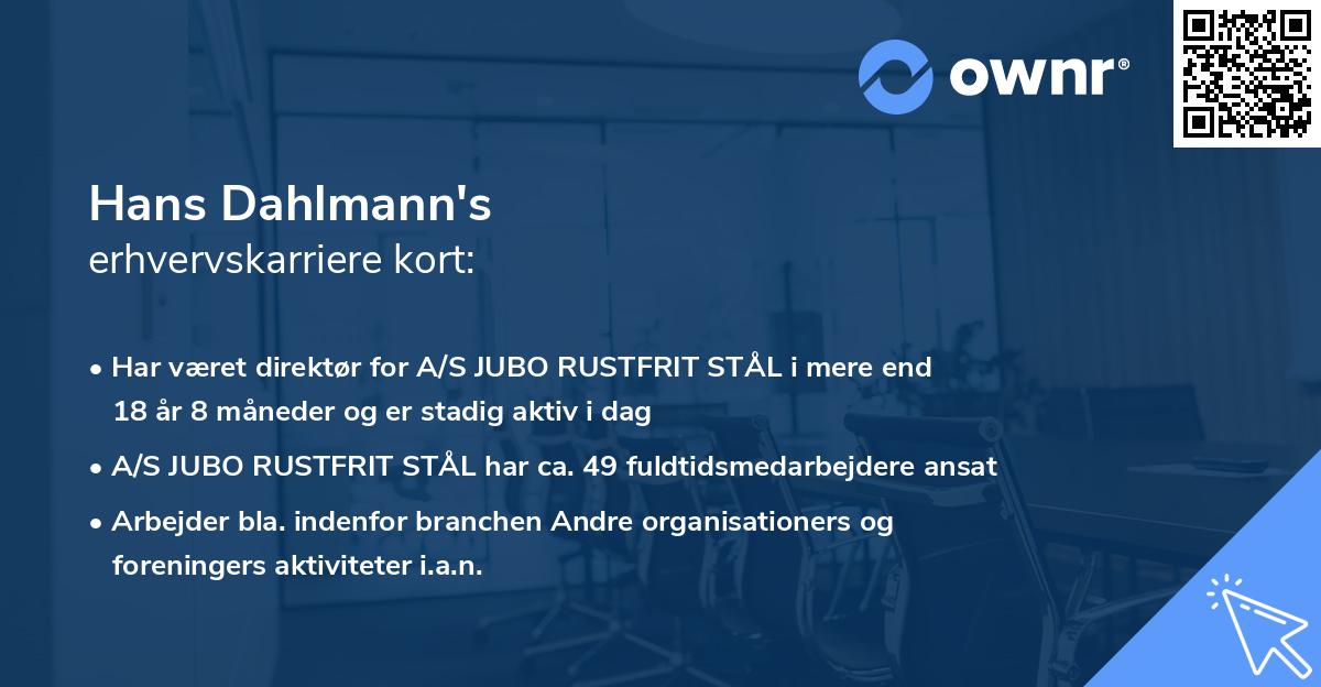Hans Dahlmann's erhvervskarriere kort