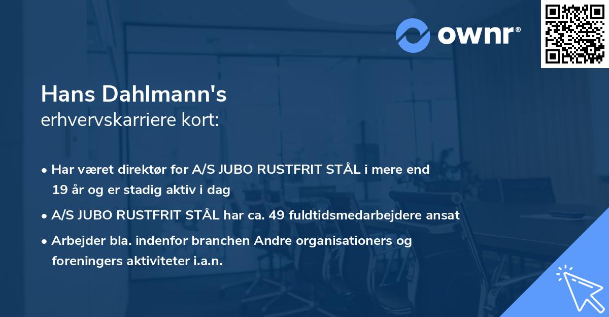 Hans Dahlmann's erhvervskarriere kort