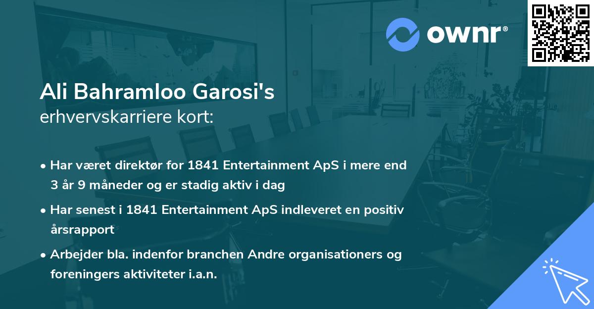 Ali Bahramloo Garosi's erhvervskarriere kort