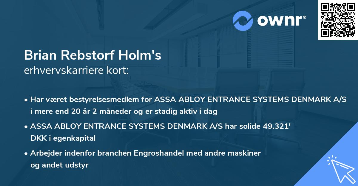 Brian Rebstorf Holm's erhvervskarriere kort