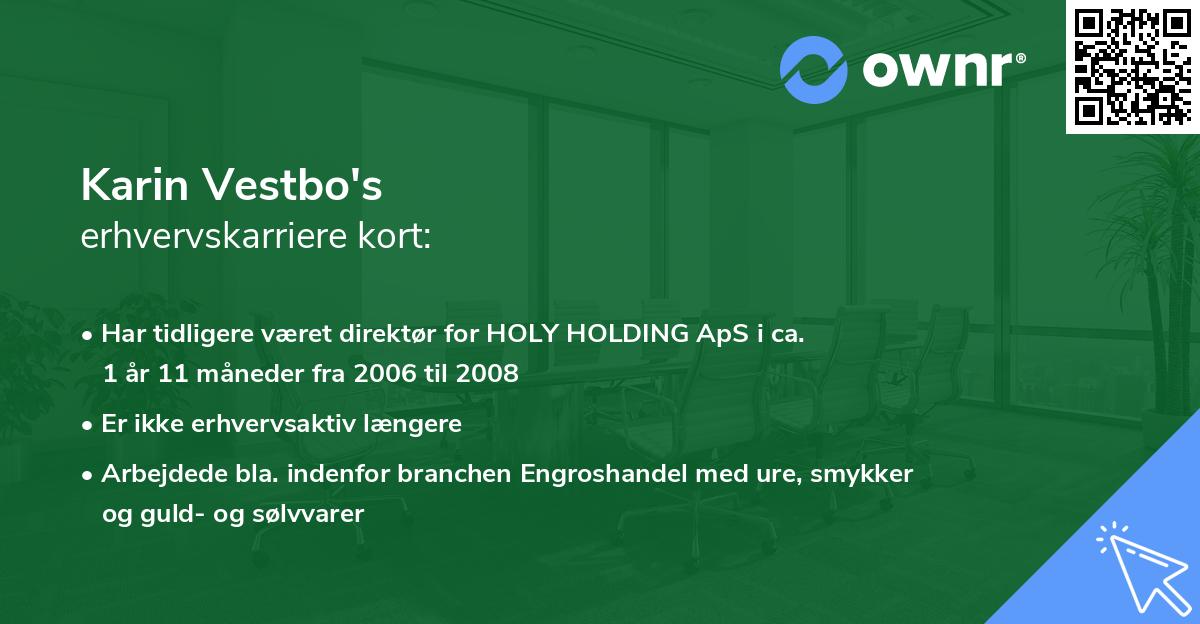 Karin Vestbo's erhvervskarriere kort